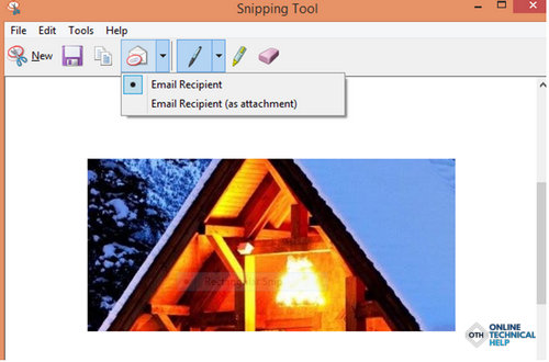email option in the snipping tool image in windows 10