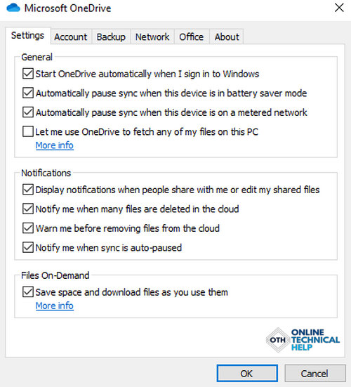 onedrive setting image for one drive online