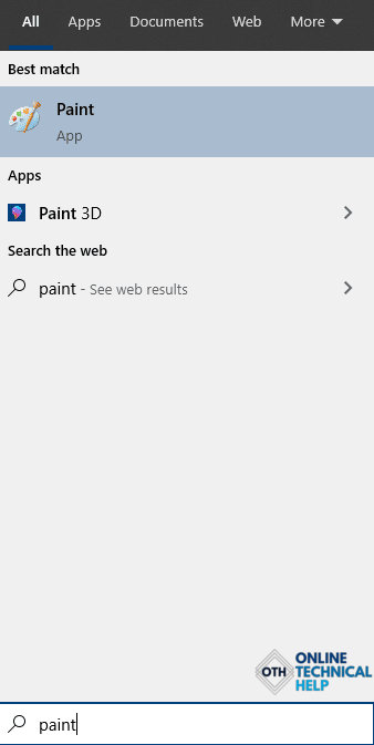 searching for paint tool in windows 10